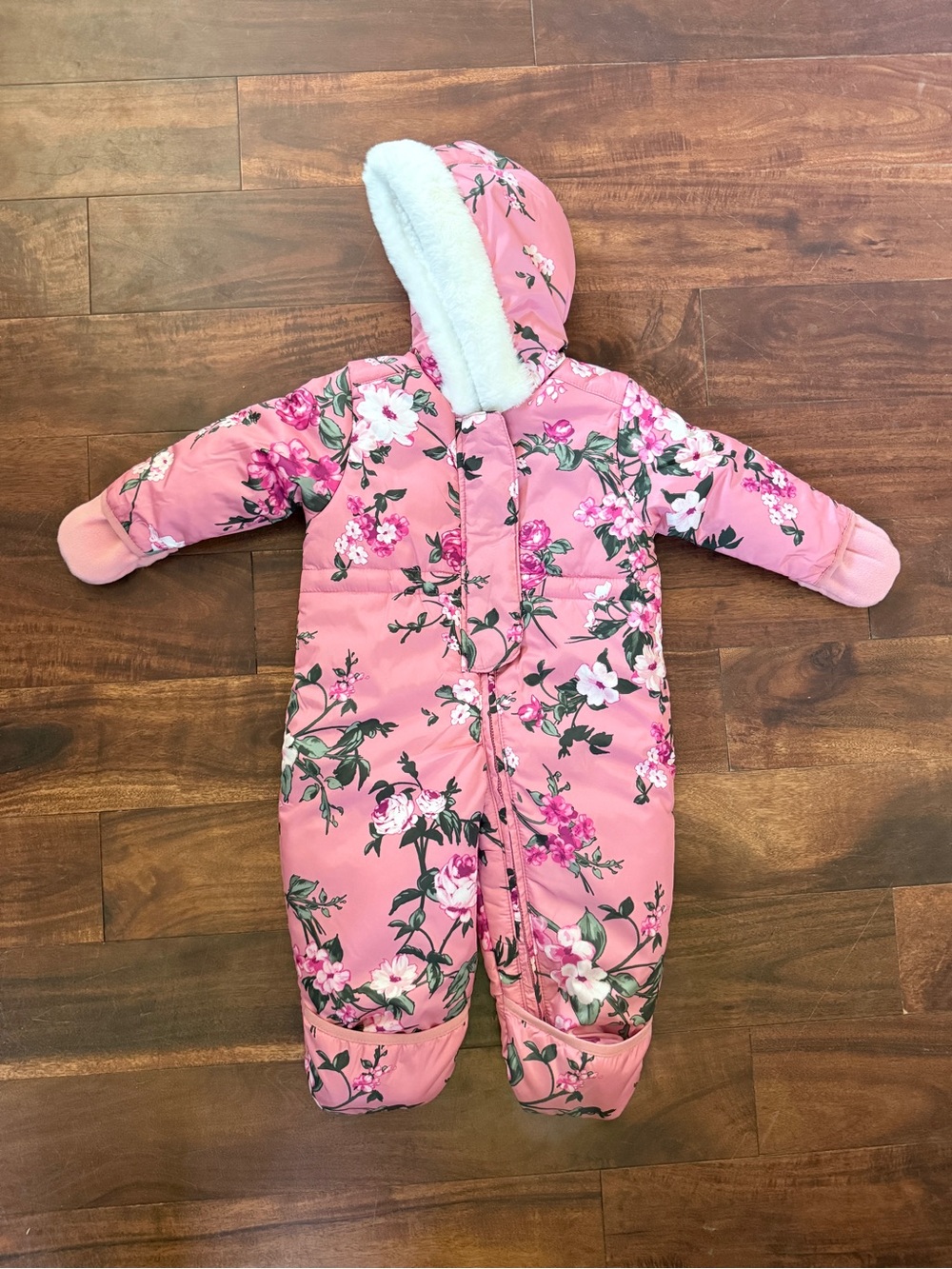 The Children's Place Pink Floral Fleece-Lined Baby Snowsuit